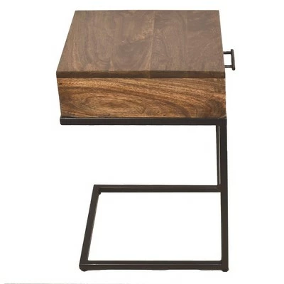Mango Wood Side Table with Drawer and Cantilever Iron Base Brown/Black - The Urban Port 7 Mango Wood Side Table with Drawer and Cantilever Iron Base Brown/Black - The Urban Port - Image 5