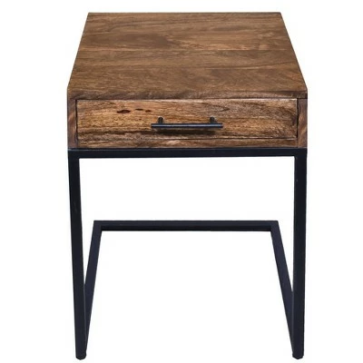 Mango Wood Side Table with Drawer and Cantilever Iron Base Brown/Black - The Urban Port 8 Mango Wood Side Table with Drawer and Cantilever Iron Base Brown/Black - The Urban Port - Image 6
