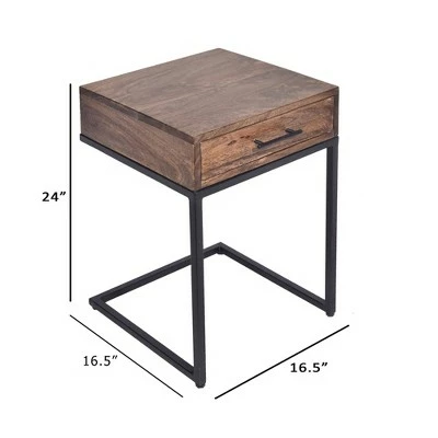 Mango Wood Side Table with Drawer and Cantilever Iron Base Brown/Black - The Urban Port 9 Mango Wood Side Table with Drawer and Cantilever Iron Base Brown/Black - The Urban Port - Image 7