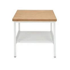 Industrial Modern Wood Top/Metal Frame Side Table with Metal Shelf White/Natural - OFM