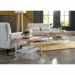 Industrial Modern Wood Top/Metal Frame Side Table with Metal Shelf White/Natural - OFM -Side Tables Sales unnamed file 7177