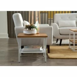 Industrial Modern Wood Top/Metal Frame Side Table with Metal Shelf White/Natural - OFM -Side Tables Sales unnamed file 7178