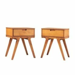 Set of 2 Donna Wood Bridge Leg Boho End Tables with Drawer - Saracina Home Caramel -Side Tables Sales unnamed file 72