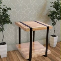 Wooden Square Top Side Table with a Lower Shelf Brown/Black - The Urban Port -Side Tables Sales unnamed file 7273