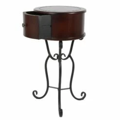 Decor Therapy Wilson 1 Drawer Wood and Metal Round Side Table Espresso - Décor Therapy