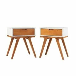 Set of 2 Donna Wood Bridge Leg Boho End Tables with Drawer - Saracina Home Caramel -Side Tables Sales unnamed file 73