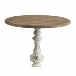 A&B Home Round Side Table Antique White/Natural - A&B Home