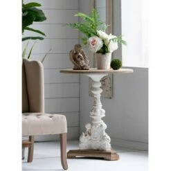 A&B Home Round Side Table Antique White/Natural - A&B Home -Side Tables Sales unnamed file 7322