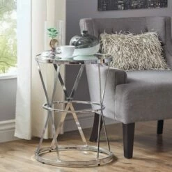 Estella Mirrored Top Round Entryway Side Table Chrome - Inspire Q