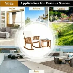 Costway 2PCS Acacia Wood Patio Rocking Chair Set Cushioned Coffee Table -Side Tables Sales unnamed file 735