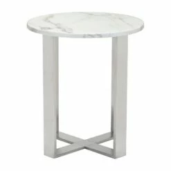 Modern Round Faux Marble Side Table - Stone, Brushed Stainless Steel - Zm Home -Side Tables Sales unnamed file 7350