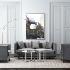 Modern Round Faux Marble Side Table - Stone, Brushed Stainless Steel - Zm Home -Side Tables Sales unnamed file 7356