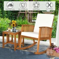 Costway 2PCS Acacia Wood Patio Rocking Chair Set Cushioned Coffee Table -Side Tables Sales unnamed file 736