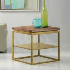 Faye Side Table with Shelf Rustic Brown/Antiqued Brass - Armen Living -Side Tables Sales unnamed file 7365