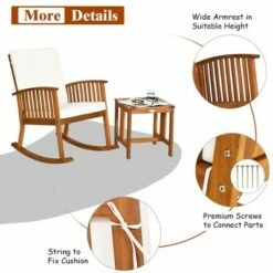 Costway 2PCS Acacia Wood Patio Rocking Chair Set Cushioned Coffee Table -Side Tables Sales unnamed file 739