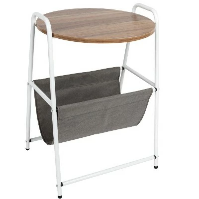 Mind Reader Round Side Table with Fabric Storage Pocket, Wood Finish 3 Mind Reader Round Side Table with Fabric Storage Pocket, Wood Finish