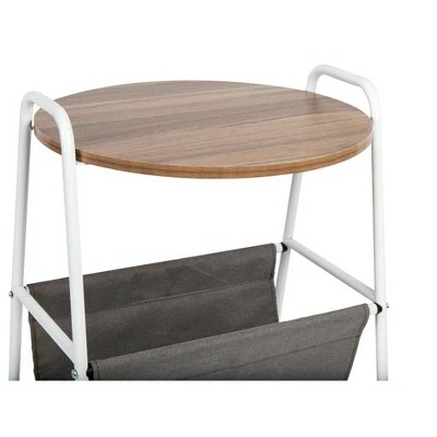 Mind Reader Round Side Table with Fabric Storage Pocket, Wood Finish 5 Mind Reader Round Side Table with Fabric Storage Pocket, Wood Finish - Image 3