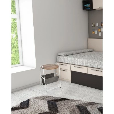 Mind Reader Round Side Table with Fabric Storage Pocket, Wood Finish 6 Mind Reader Round Side Table with Fabric Storage Pocket, Wood Finish - Image 4