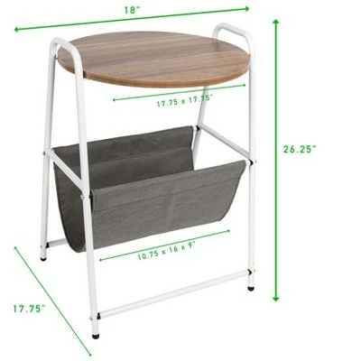 Mind Reader Round Side Table with Fabric Storage Pocket, Wood Finish 7 Mind Reader Round Side Table with Fabric Storage Pocket, Wood Finish - Image 5