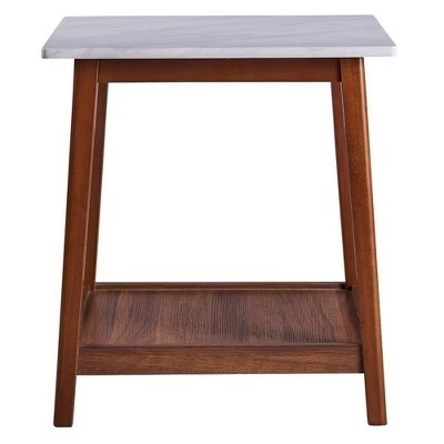 Kingston Side Table with Faux Marble Top Solid Wood Leg Walnut - Teamson Home 3 Kingston Side Table with Faux Marble Top Solid Wood Leg Walnut - Teamson Home