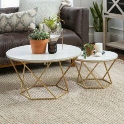 Geometric Glam Nesting Coffee Tables - Saracina Home White Marble/gold