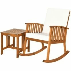 Costway 2PCS Acacia Wood Patio Rocking Chair Set Cushioned Coffee Table -Side Tables Sales unnamed file 740