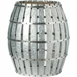Vintiquewise Round Wooden Rustic Wood and Galvanized Metal Barrel Shaped Side Table, Riveted Metal Strips -Side Tables Sales unnamed file 7419