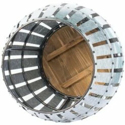 Vintiquewise Round Wooden Rustic Wood and Galvanized Metal Barrel Shaped Side Table, Riveted Metal Strips -Side Tables Sales unnamed file 7421