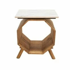 Wood/Marble Hexagon Side Table Brown - Sagebrook Home