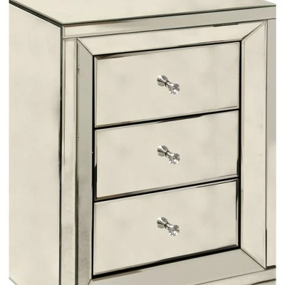 Mirrored 3 Drawer Side Table Silver - Stylecraft 3 Mirrored 3 Drawer Side Table Silver - Stylecraft