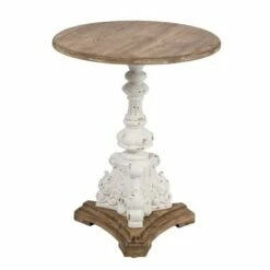 A&B Home 26" Round Side Table Antique White/Natural - A&B Home -Side Tables Sales unnamed file 7449