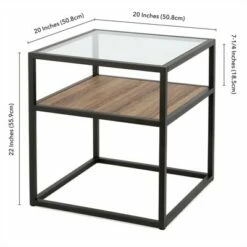 Henn& Hart Metal Classic Glass and Wooden Side Table in Brown - Henn&Hart -Side Tables Sales unnamed file 7475