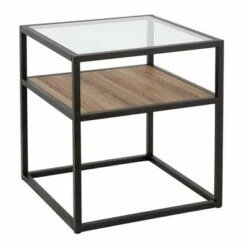 Henn& Hart Metal Classic Glass and Wooden Side Table in Brown - Henn&Hart -Side Tables Sales unnamed file 7478