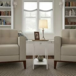 Hastings Home Narrow Side Table With Drawer and Storage Shelf - White/Honey Oak -Side Tables Sales unnamed file 7521