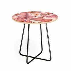 Round Marta Barragan Camarasa Jungle Paradise Pink Side Table - Deny Designs Pink/gold -Side Tables Sales unnamed file 7566