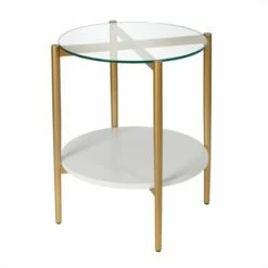Henn& Hart Mid-Century Brass Metal Round Side Table with White Lacquer Shelf - Henn&Hart -Side Tables Sales unnamed file 7594