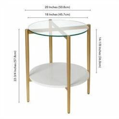 Henn& Hart Mid-Century Brass Metal Round Side Table with White Lacquer Shelf - Henn&Hart -Side Tables Sales unnamed file 7596