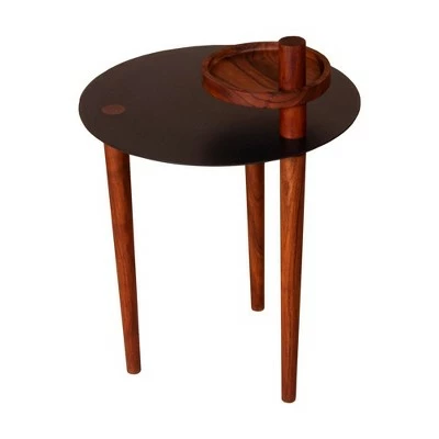 Round Metal Top Side Table with Rotatable Tray and Tripod Legs Brown/Black - The Urban Port 3 Round Metal Top Side Table with Rotatable Tray and Tripod Legs Brown/Black - The Urban Port