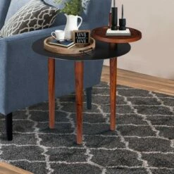 Round Metal Top Side Table with Rotatable Tray and Tripod Legs Brown/Black - The Urban Port 17 Round Metal Top Side Table with Rotatable Tray and Tripod Legs Brown/Black - The Urban Port -Side Tables Sales unnamed file 7607