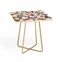 Square Ninola Design Butterflies Wings Countryside Side Table - Deny Designs Pink/gold -Side Tables Sales unnamed file 7617