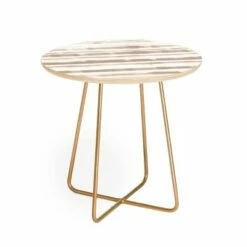 Round Jacqueline Maldonado Watercolor Stripes Taupe Side Table - Deny Designs Brown/gold -Side Tables Sales unnamed file 7638