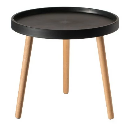 Fabulaxe Modern Plastic Round Side Table Accent Coffee Table with Beech Wood Legs 3 Fabulaxe Modern Plastic Round Side Table Accent Coffee Table with Beech Wood Legs