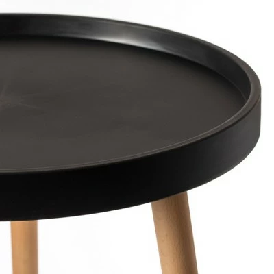 Fabulaxe Modern Plastic Round Side Table Accent Coffee Table with Beech Wood Legs 4 Fabulaxe Modern Plastic Round Side Table Accent Coffee Table with Beech Wood Legs - Image 2