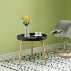 Fabulaxe Modern Plastic Round Side Table Accent Coffee Table with Beech Wood Legs 13 Fabulaxe Modern Plastic Round Side Table Accent Coffee Table with Beech Wood Legs -Side Tables Sales unnamed file 7647