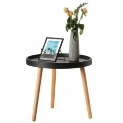 Fabulaxe Modern Plastic Round Side Table Accent Coffee Table with Beech Wood Legs 16 Fabulaxe Modern Plastic Round Side Table Accent Coffee Table with Beech Wood Legs -Side Tables Sales unnamed file 7650