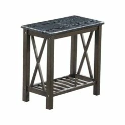 Wooden Side Table with Slatted Shelf and X Shaped Design - Benzara White -Side Tables Sales unnamed file 7655