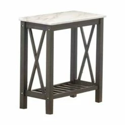 Wooden Side Table with Slatted Shelf and X Shaped Design - Benzara White -Side Tables Sales unnamed file 7656