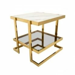 Metal/Marble Glass Side Table Gold/White - Sagebrook Home