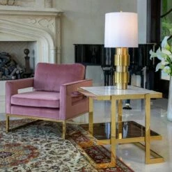 Metal/Marble Glass Side Table Gold/White - Sagebrook Home -Side Tables Sales unnamed file 7691