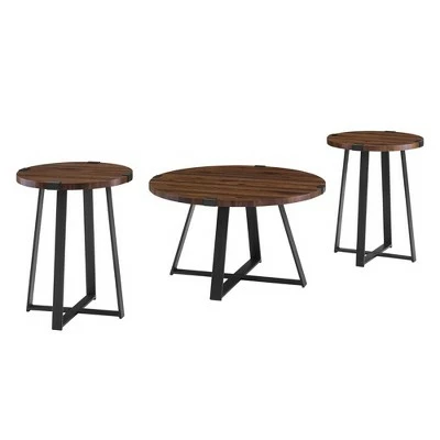 3pc Wrightson Modern Wrap Leg Occasional Table Set - Saracina Home Dark Walnut 3 3pc Wrightson Modern Wrap Leg Occasional Table Set - Saracina Home Dark Walnut - Image 2